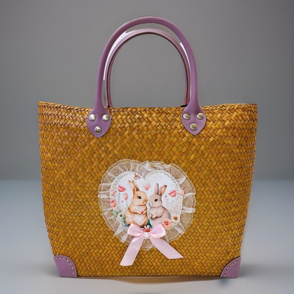 NEW! Handmade Hand Woven Bag Tote Leather Handle From Krachut Plant Unique Purse